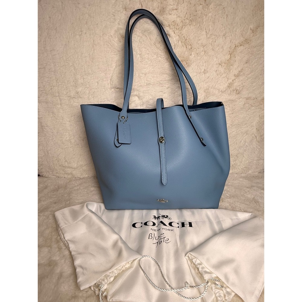NWOT Coach Blue Pebbled Leather Market Tote Bag 58849 Large Shoulder Bag Dustbag